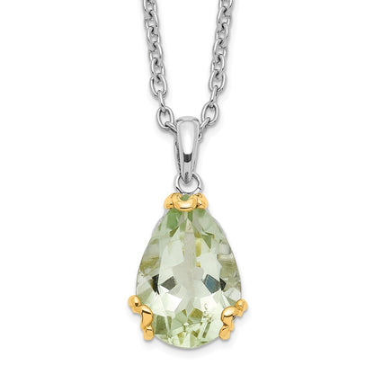 Sterling Silver 14K Gold Accent Green Quartz Necklace 20"