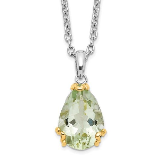 Sterling Silver 14K Gold Accent Green Quartz Necklace 20"