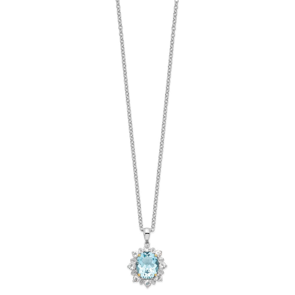 Sterling Silver 14K Gold Accent Sky Blue Topaz and White Topaz Necklace 20"