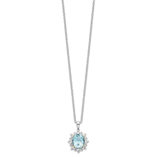 Sterling Silver 14K Gold Accent Sky Blue Topaz and White Topaz Necklace 20"