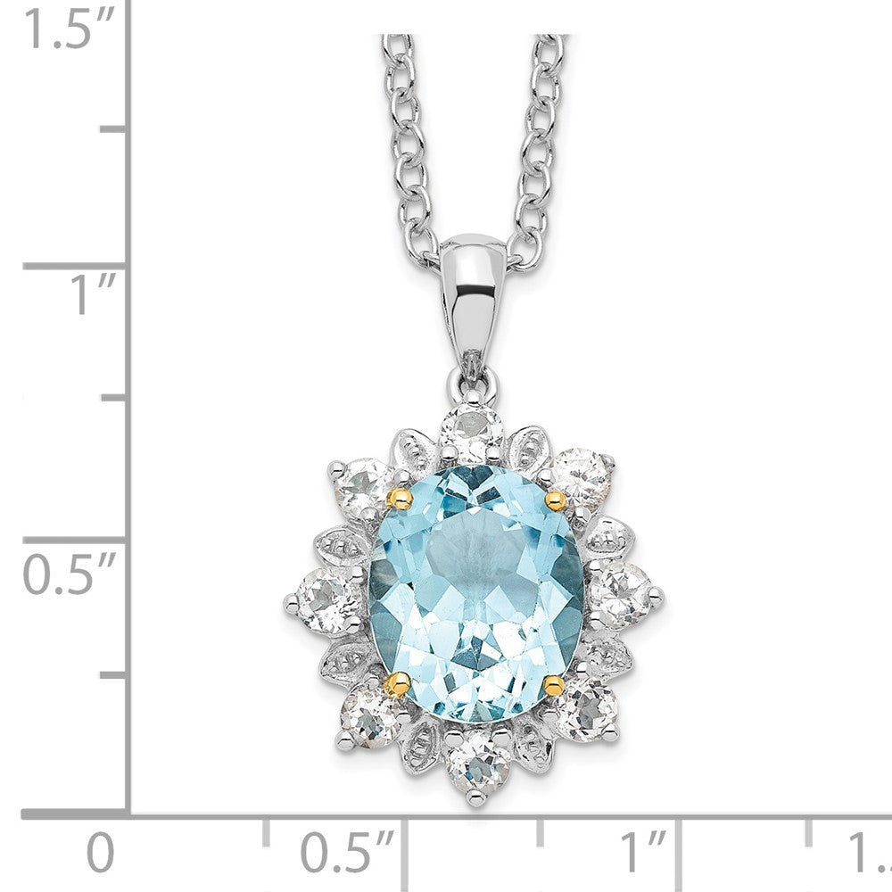 Sterling Silver 14K Gold Accent Sky Blue Topaz and White Topaz Necklace 20"