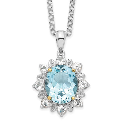 Sterling Silver 14K Gold Accent Sky Blue Topaz and White Topaz Necklace 20"