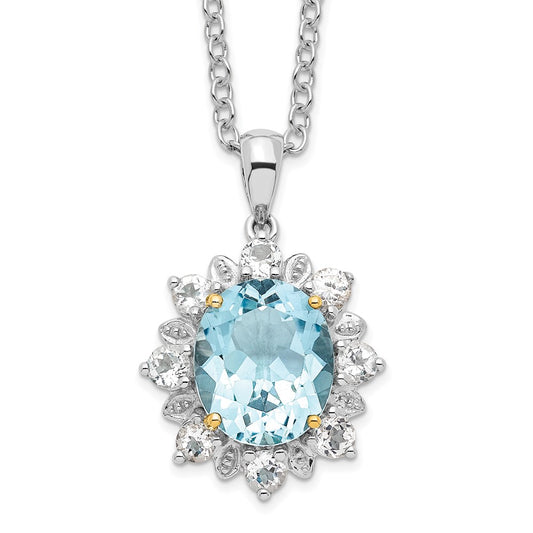 Sterling Silver 14K Gold Accent Sky Blue Topaz and White Topaz Necklace 20"