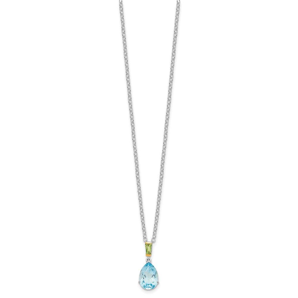 Sterling Silver with14K Accent Sky Blue Topaz and Peridot Necklace 20"