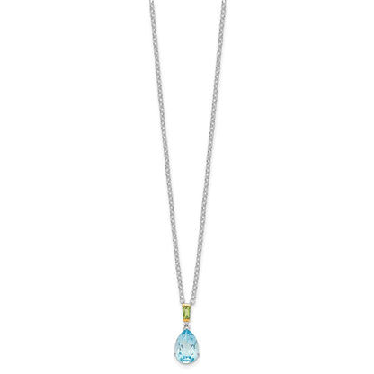 Sterling Silver with14K Accent Sky Blue Topaz and Peridot Necklace 20"