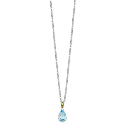 Sterling Silver with14K Accent Sky Blue Topaz and Peridot Necklace 20"