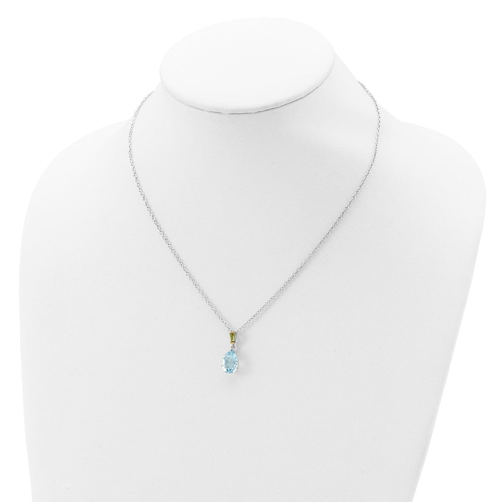 Sterling Silver with14K Accent Sky Blue Topaz and Peridot Necklace 20"