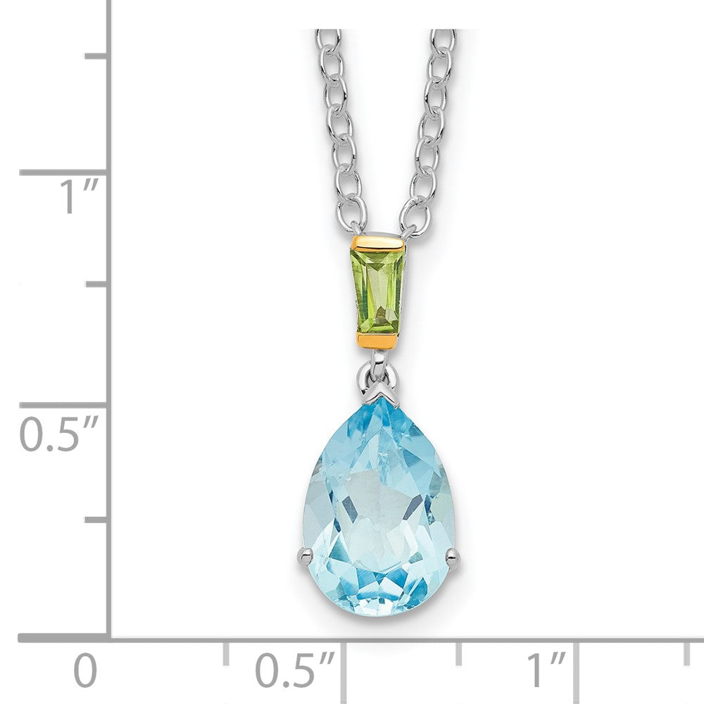 Sterling Silver with14K Accent Sky Blue Topaz and Peridot Necklace 20"