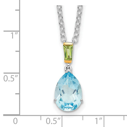 Sterling Silver with14K Accent Sky Blue Topaz and Peridot Necklace 20"