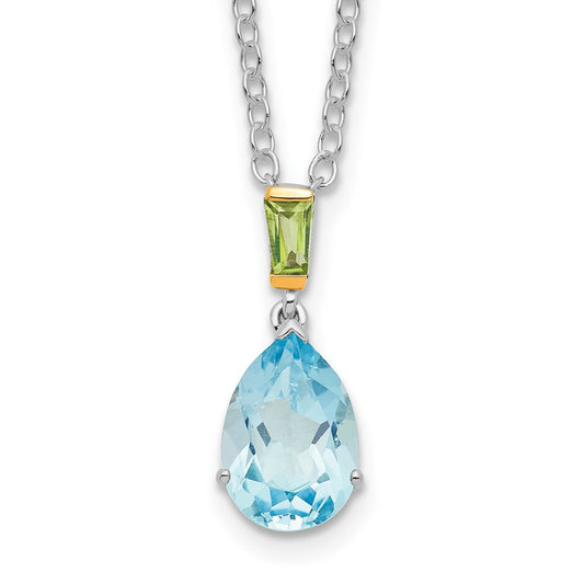 Sterling Silver with14K Accent Sky Blue Topaz and Peridot Necklace 20"