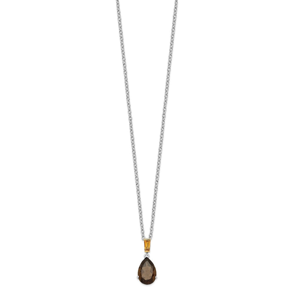 Sterling Silver 14K Gold Accent Smoky Quartz and Citrine Necklace 20"