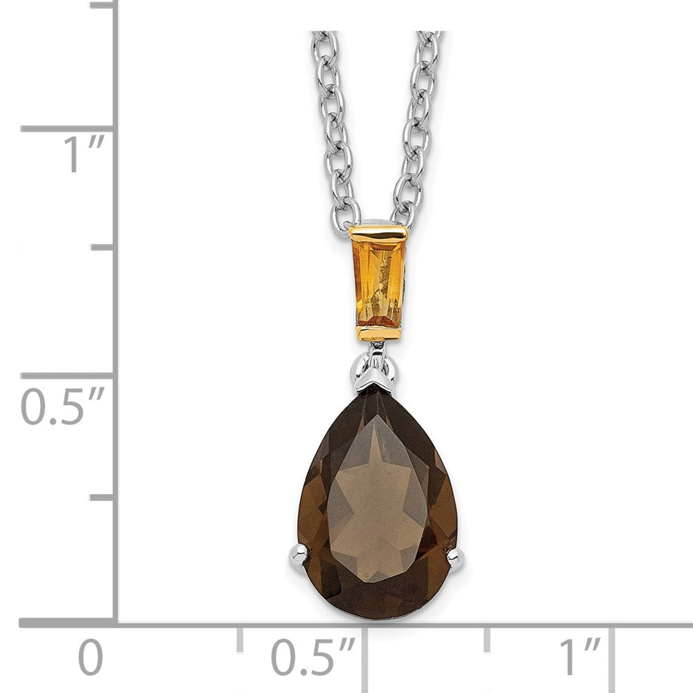 Sterling Silver 14K Gold Accent Smoky Quartz and Citrine Necklace 20"
