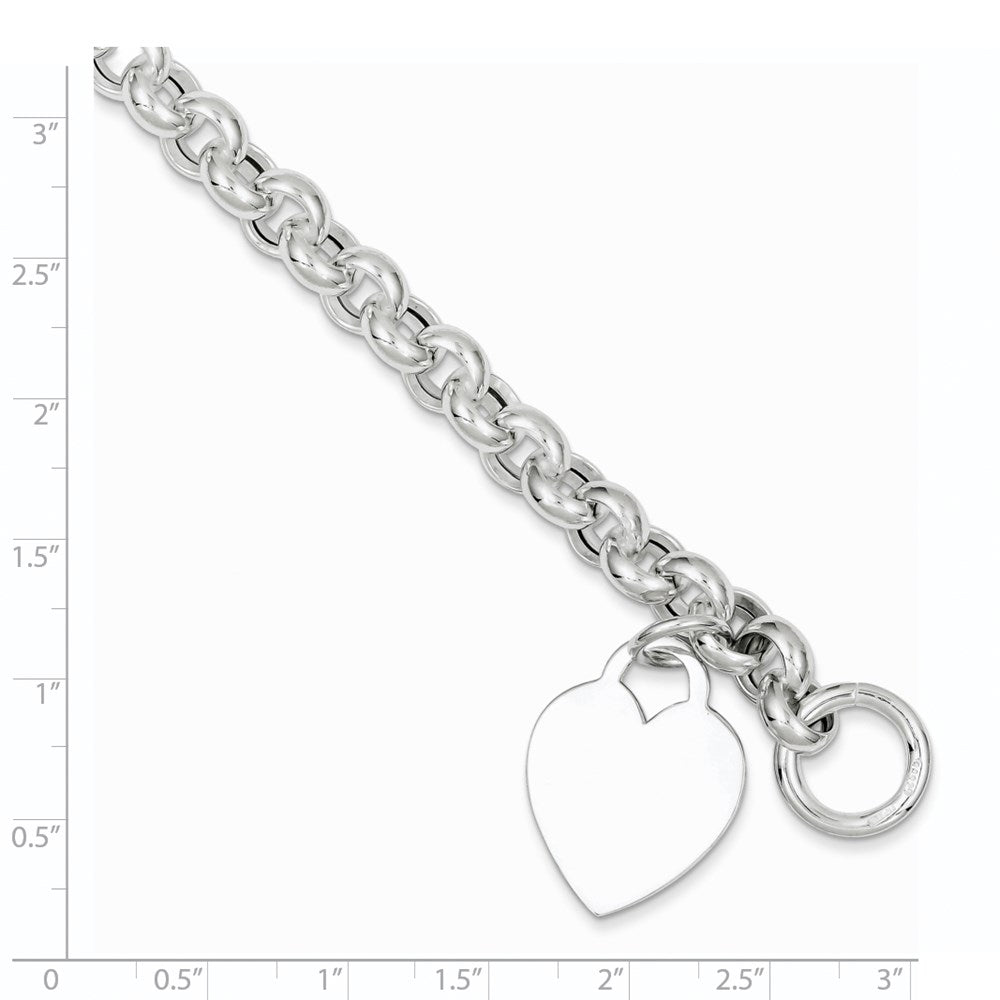 925 Sterling Silver 20mm Engraveable Heart Toggle Bracelet 7.5 inch
