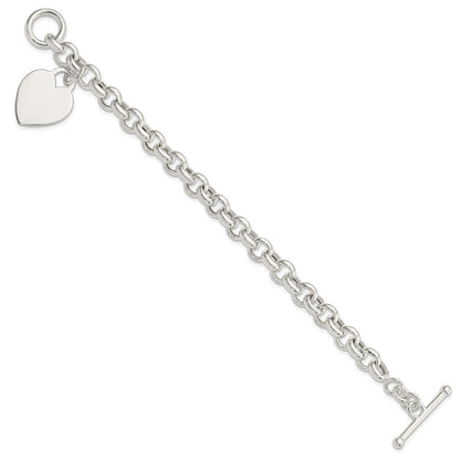 925 Sterling Silver 20mm Engraveable Heart Toggle Bracelet 7.5 inch