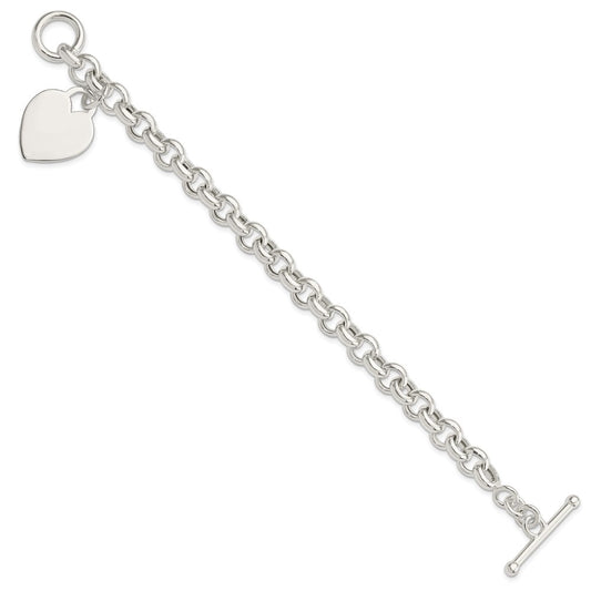 925 Sterling Silver 20mm Engraveable Heart Toggle Bracelet 7.5 inch