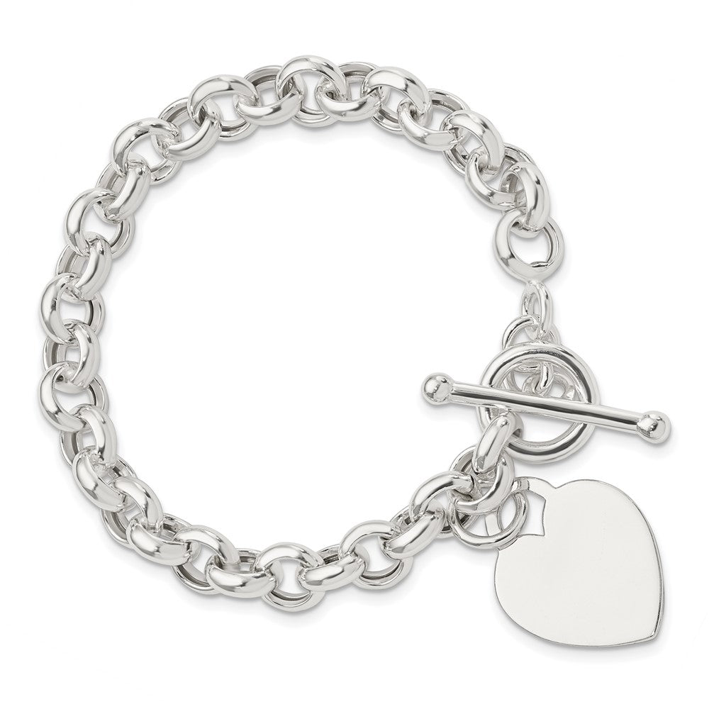 925 Sterling Silver 20mm Engraveable Heart Toggle Bracelet 7.5 inch