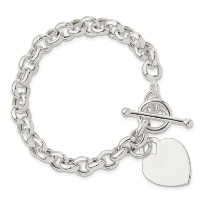 925 Sterling Silver 20mm Engraveable Heart Toggle Bracelet 7.5 inch