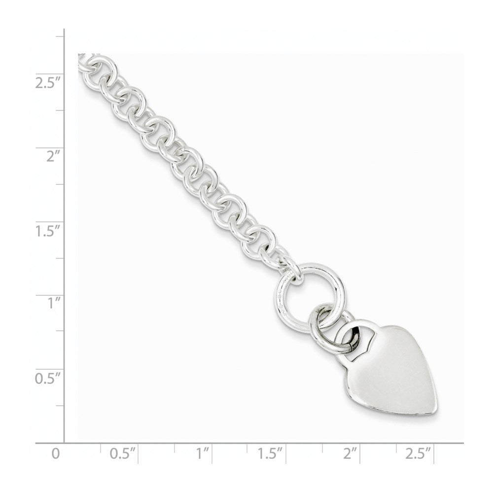 925 Sterling Silver 6mm Polished Heart Bracelet 7.5 inch
