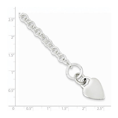925 Sterling Silver 6mm Polished Heart Bracelet 7.5 inch