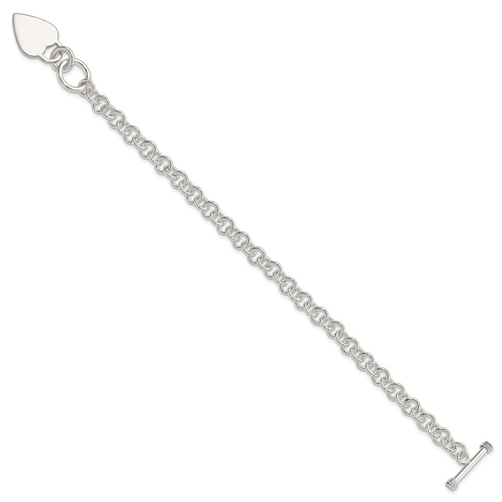 925 Sterling Silver 6mm Polished Heart Bracelet 7.5 inch