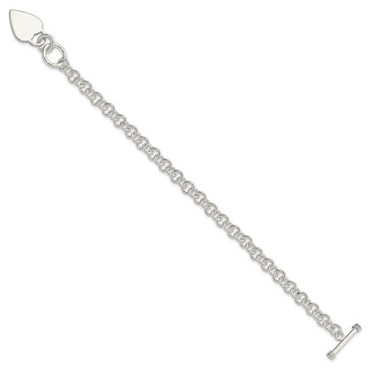 925 Sterling Silver 6mm Polished Heart Bracelet 7.5 inch