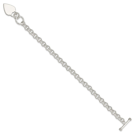 925 Sterling Silver 6mm Polished Heart Bracelet 7.5 inch