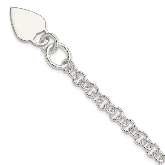 925 Sterling Silver 6mm Polished Heart Bracelet 7.5 inch