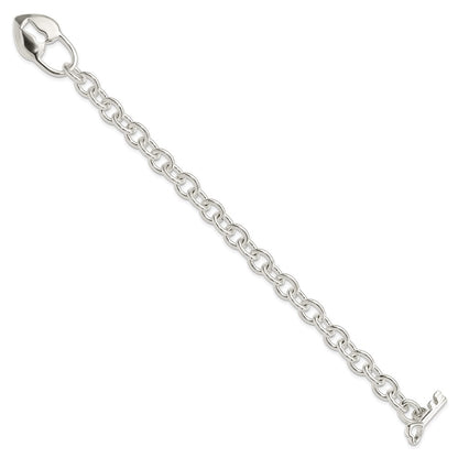 925 Sterling Silver 9mm Polished Heart and Key Bracelet 7.5 inch