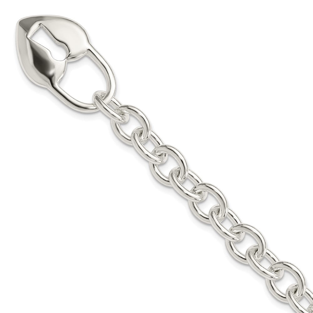 925 Sterling Silver 9mm Polished Heart and Key Bracelet 7.5 inch