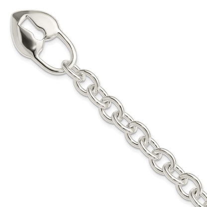 925 Sterling Silver 9mm Polished Heart and Key Bracelet 7.5 inch