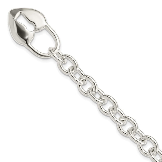 925 Sterling Silver 9mm Polished Heart and Key Bracelet 7.5 inch