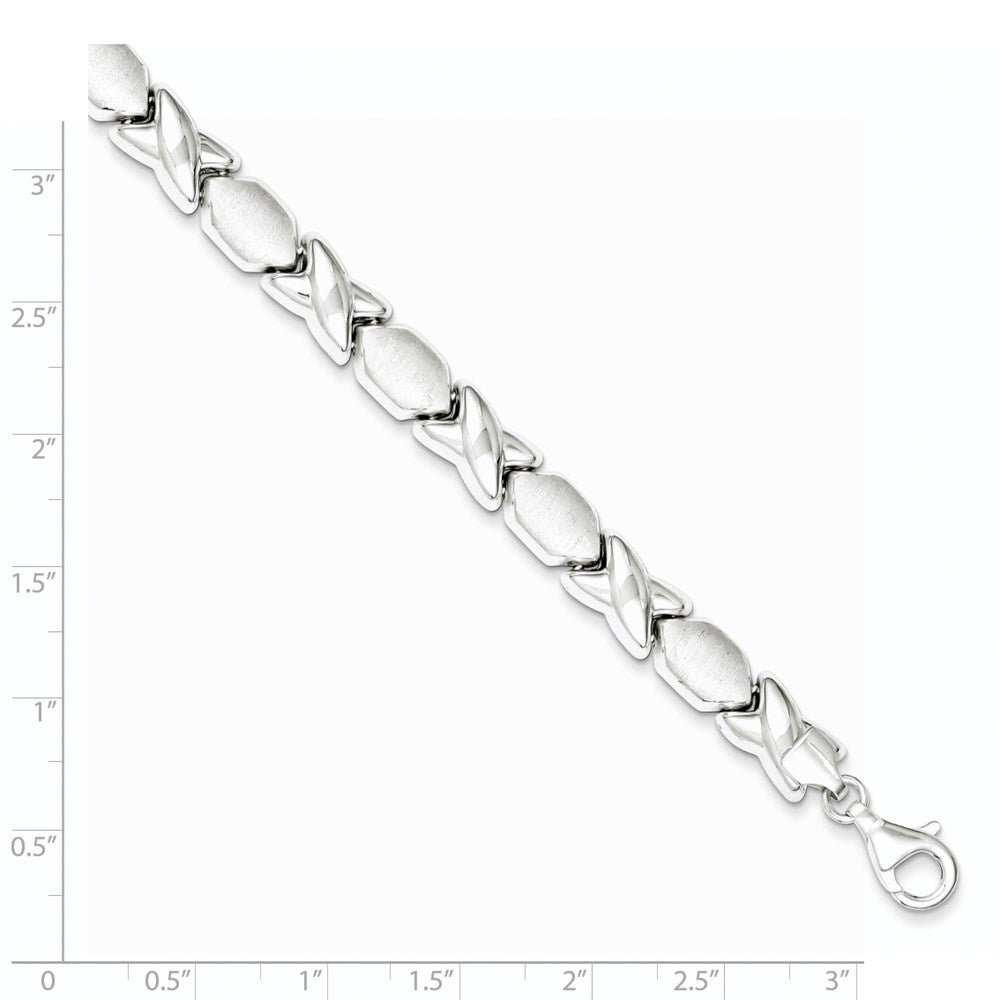 925 Sterling Silver 8mm Polished and Satin X and O Bracelet