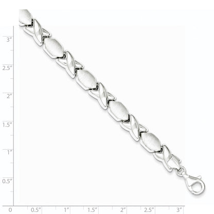 925 Sterling Silver 8mm Polished and Satin X and O Bracelet