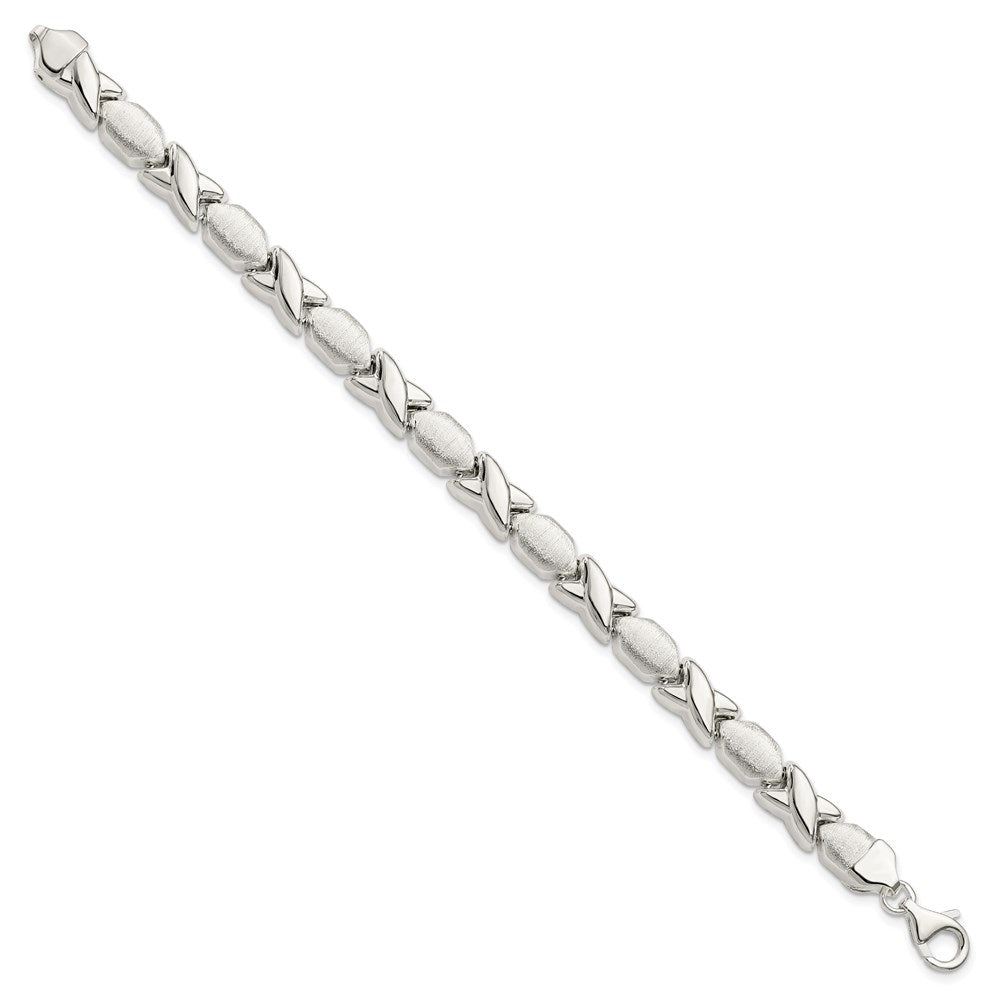 925 Sterling Silver 8mm Polished and Satin X and O Bracelet