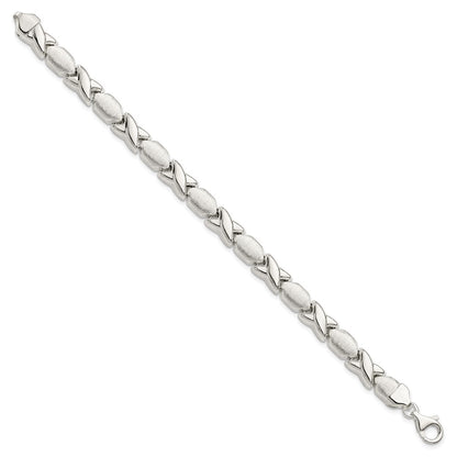 925 Sterling Silver 8mm Polished and Satin X and O Bracelet