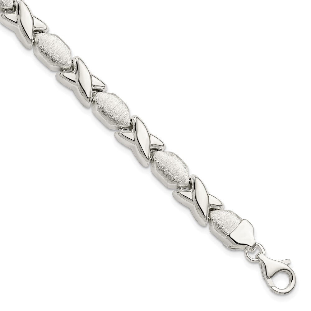 925 Sterling Silver 8mm Polished and Satin X and O Bracelet