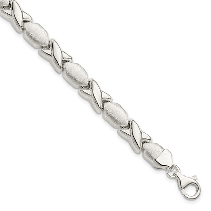 925 Sterling Silver 8mm Polished and Satin X and O Bracelet