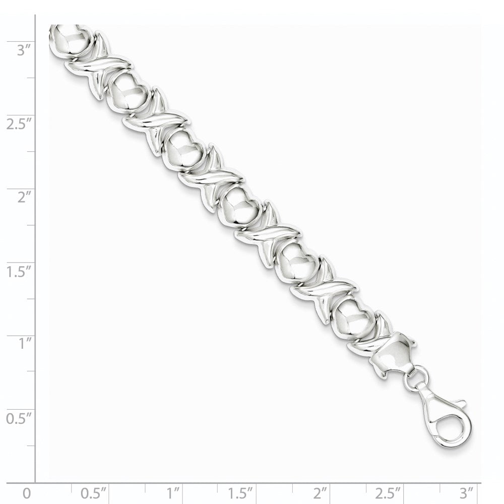 925 Sterling Silver 9mm Polished X and O Bracelet