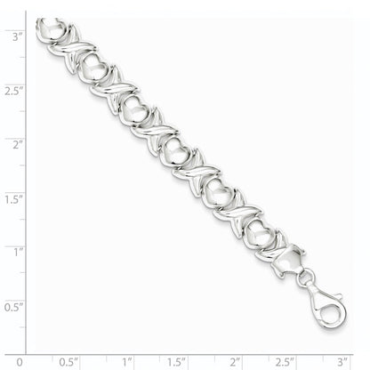 925 Sterling Silver 9mm Polished X and O Bracelet