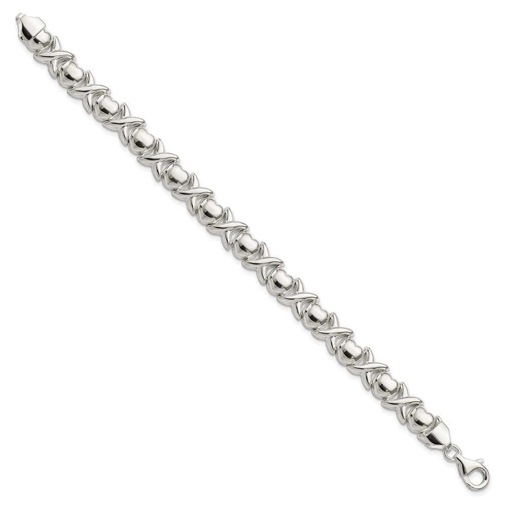 925 Sterling Silver 9mm Polished X and O Bracelet
