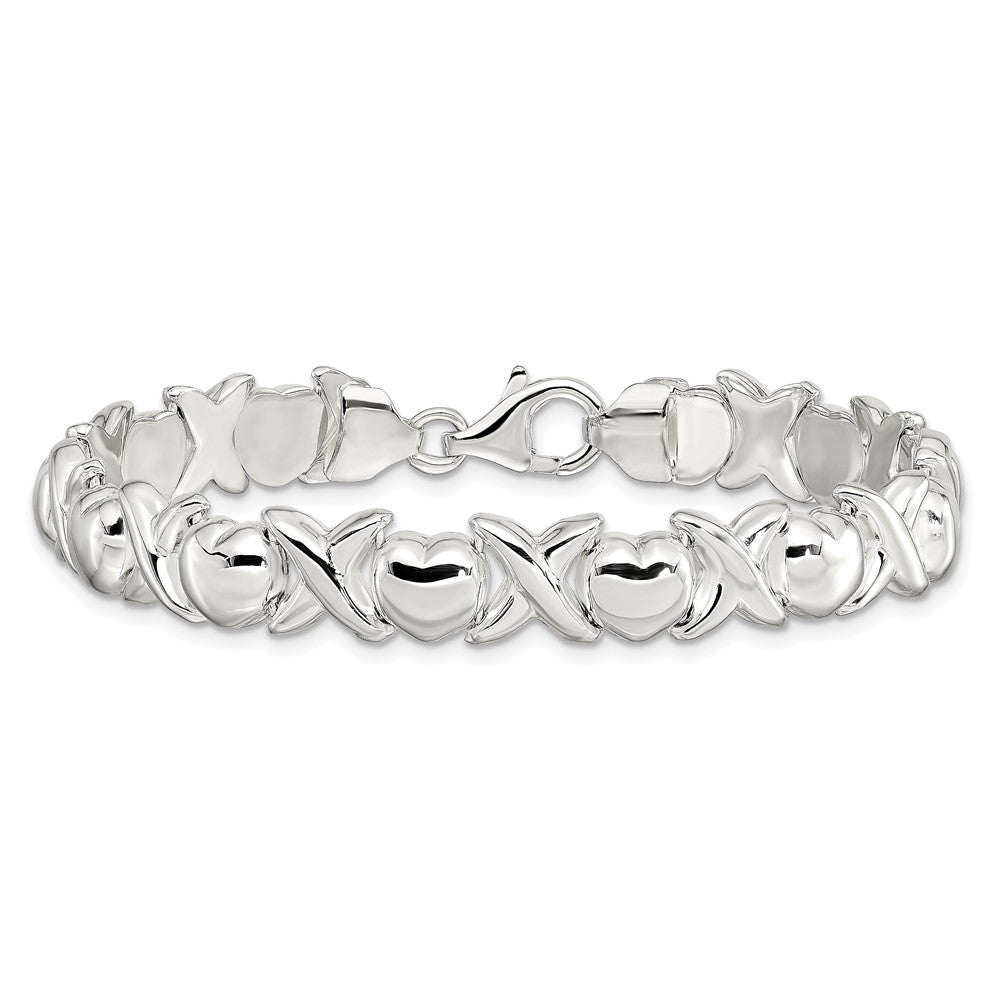 925 Sterling Silver 9mm Polished X and O Bracelet