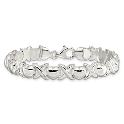 925 Sterling Silver 9mm Polished X and O Bracelet