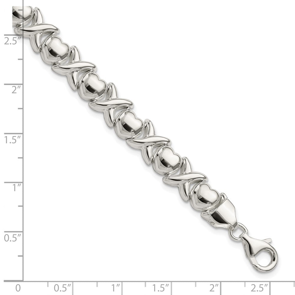 925 Sterling Silver 9mm Polished X and O Bracelet