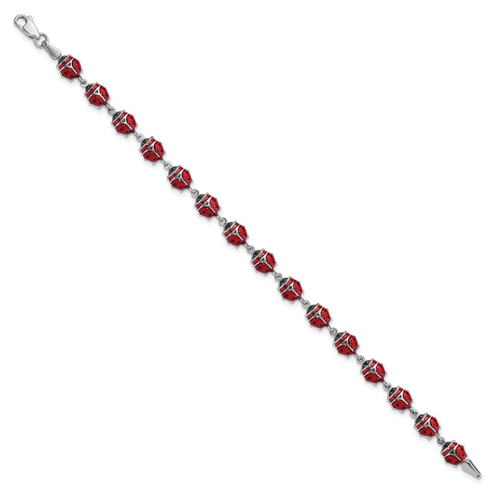 925 Sterling Silver Rhodium Polished Enameled Lady Bug Bracelet 7 inch