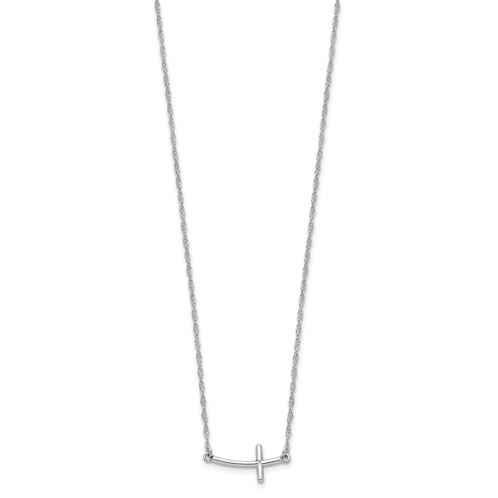 Sterling Silver Small Sideways Curved Cross Necklace 18"