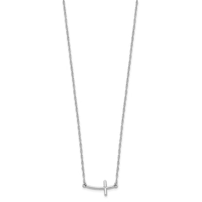Sterling Silver Small Sideways Curved Cross Necklace 18"