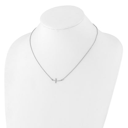 Sterling Silver Small Sideways Curved Cross Necklace 18"