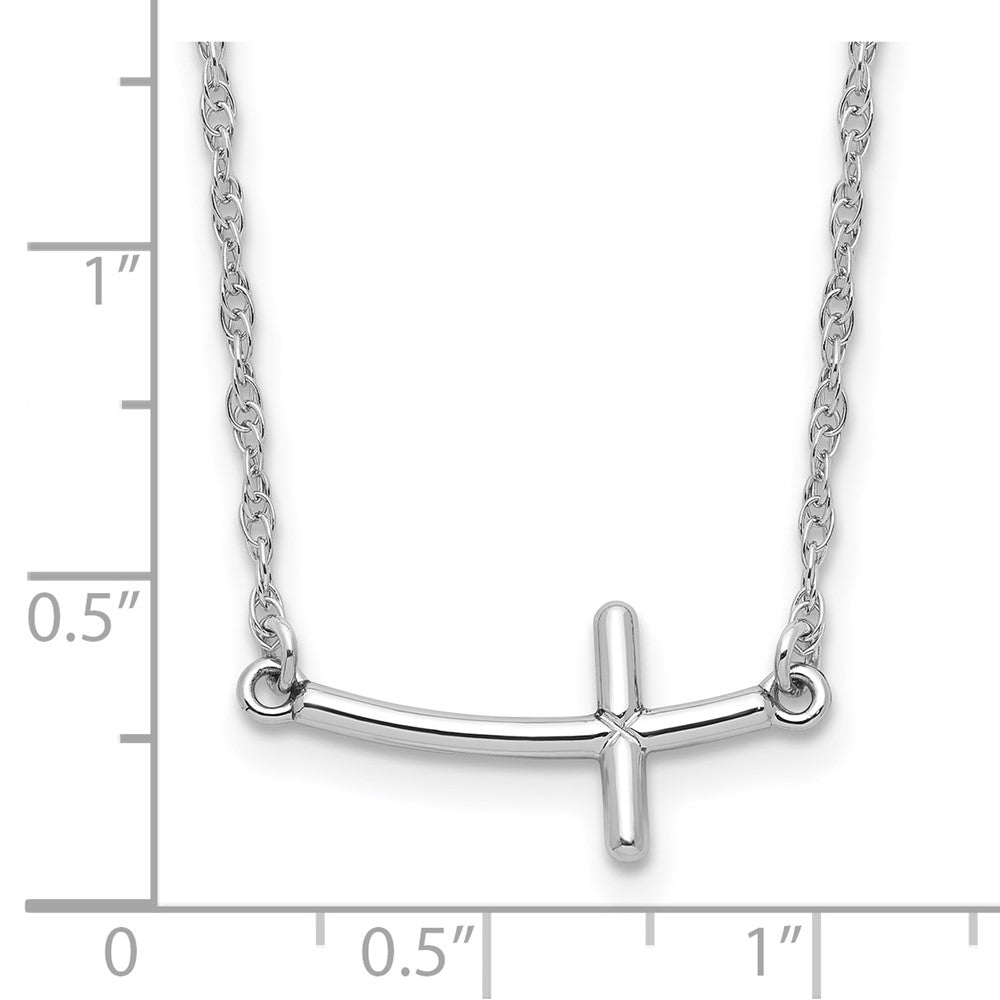 Sterling Silver Small Sideways Curved Cross Necklace 18"