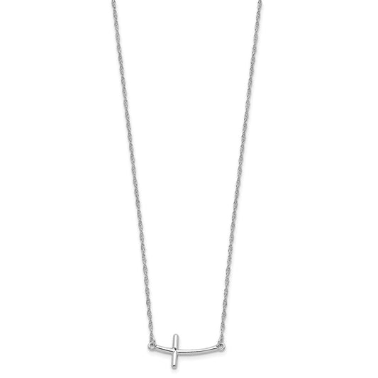 Sterling Silver Large Sideways Curved Cross Necklace 18"