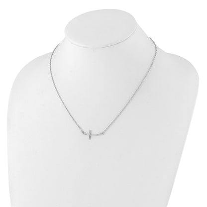 Sterling Silver Large Sideways Curved Cross Necklace 18"